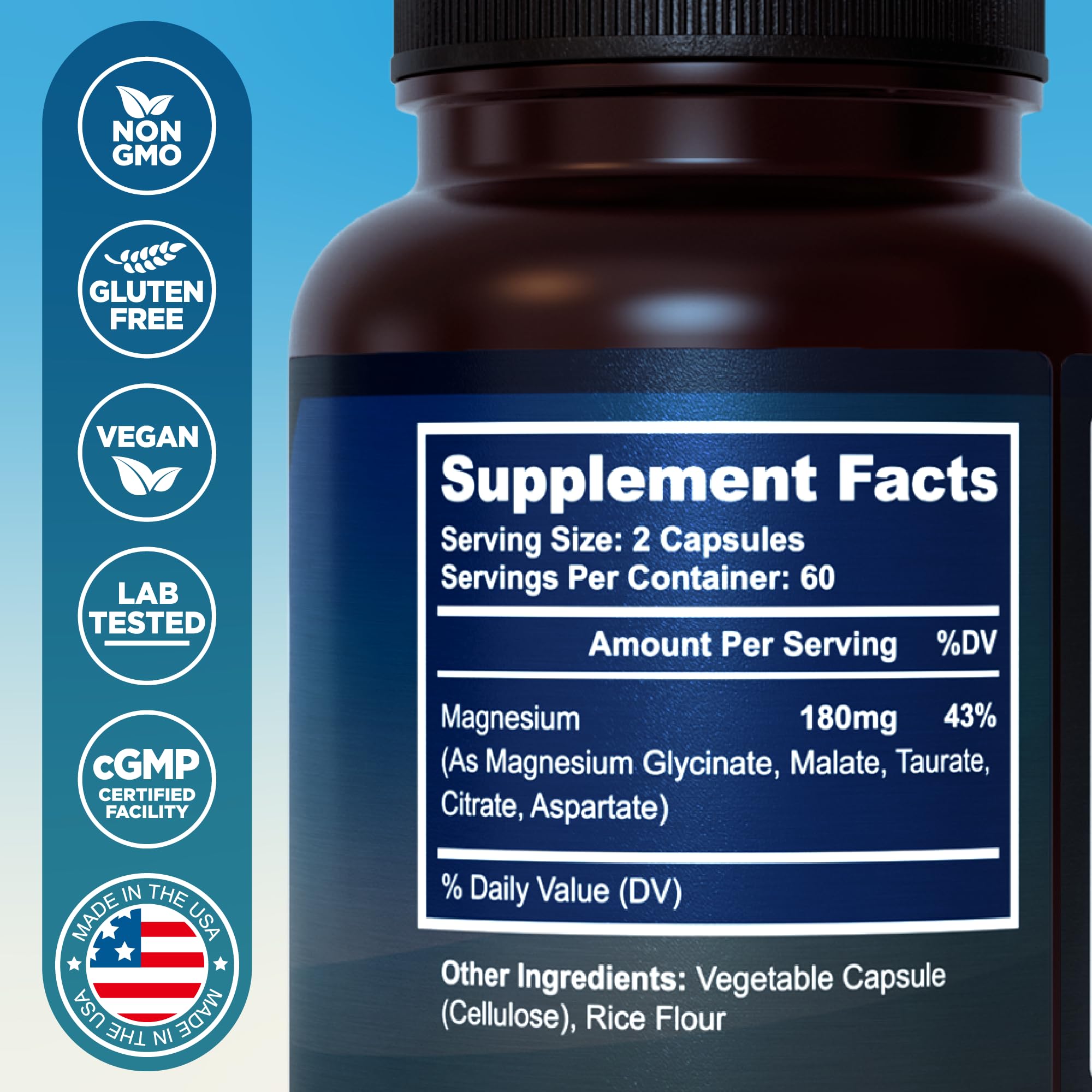 MyoActivo capsules closeup illustrates easy-to-swallow magnesium capsules.