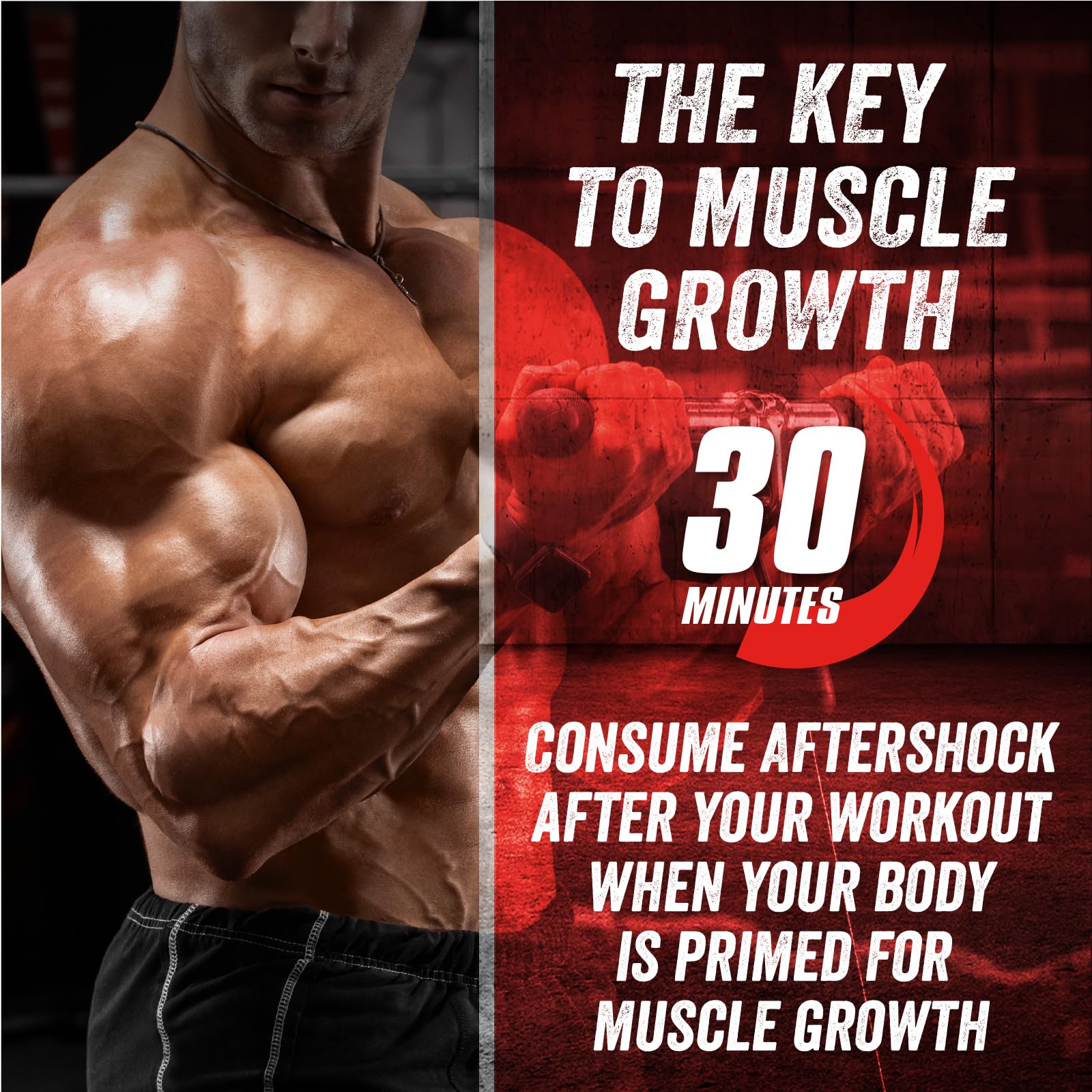 Glass with Myogenix Aftershock poured after training for a convenient recovery drink.