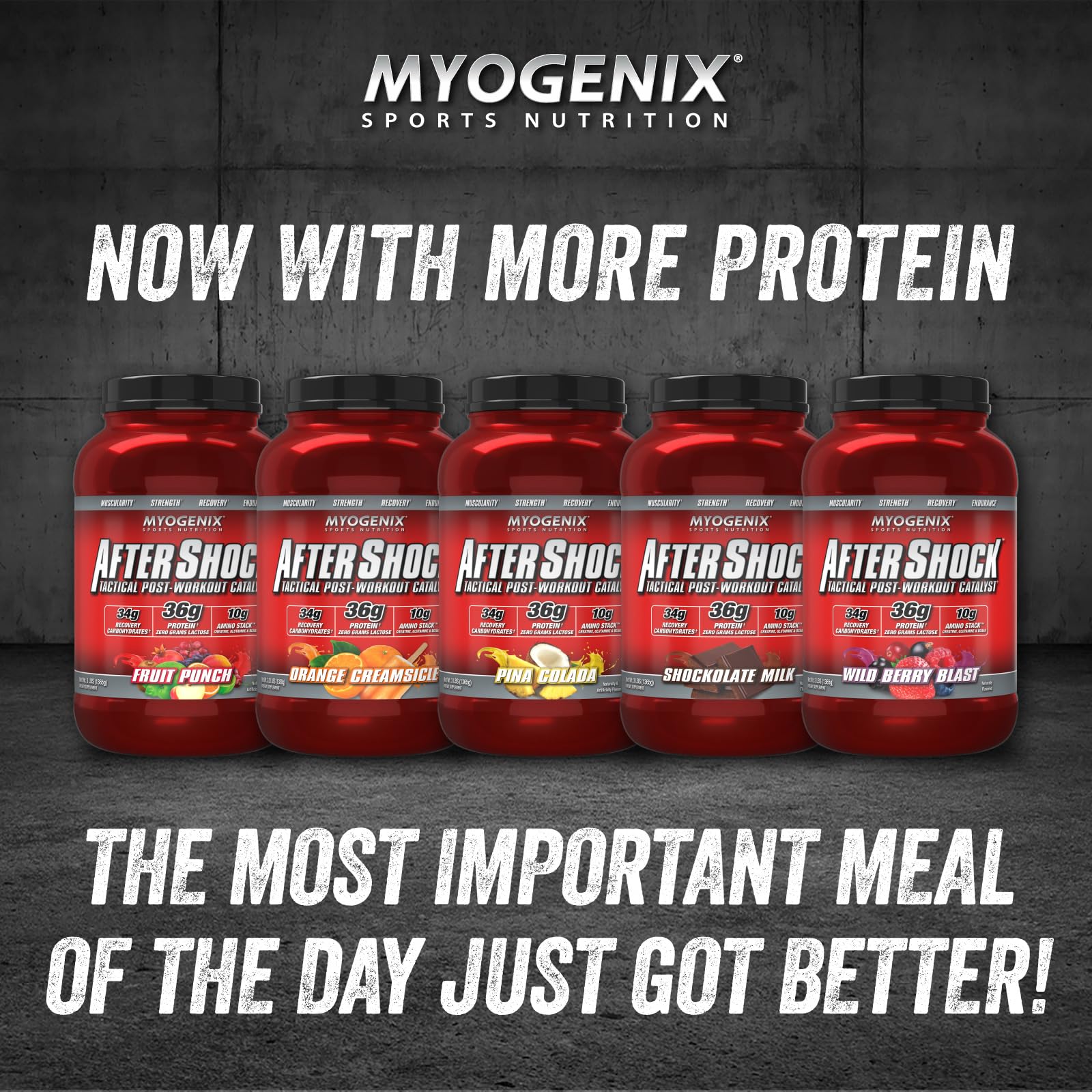 Myogenix AFTERSHOCK Wildberry ingredients panel highlights creatine and BCAAs.