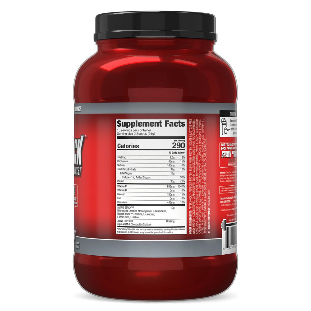 Myogenix AFTERSHOCK Wildberry packaging on display emphasizing all-in-one recovery.