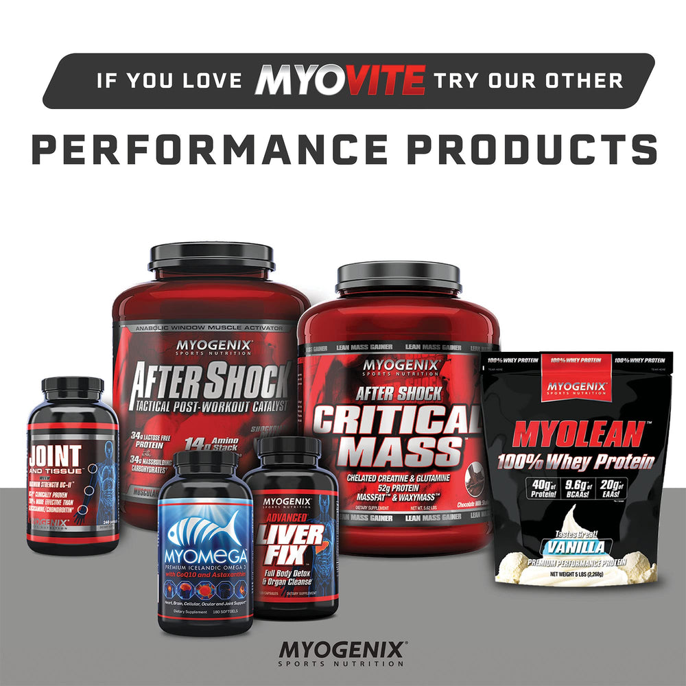Myogenix Myovite joint support with glucosamine and chondroitin enhances mobility.