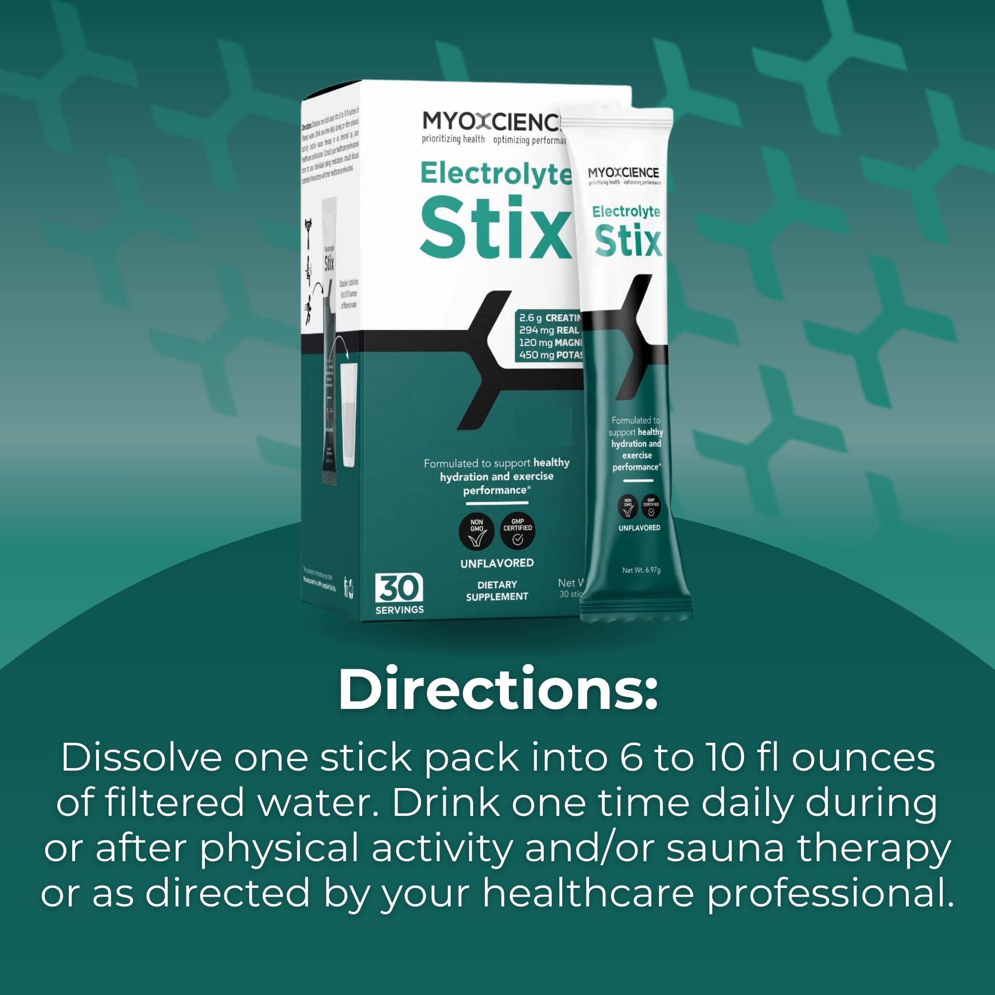 MYOXCIENCE Electrolyte STIX box on shelf emphasizes compact packaging.