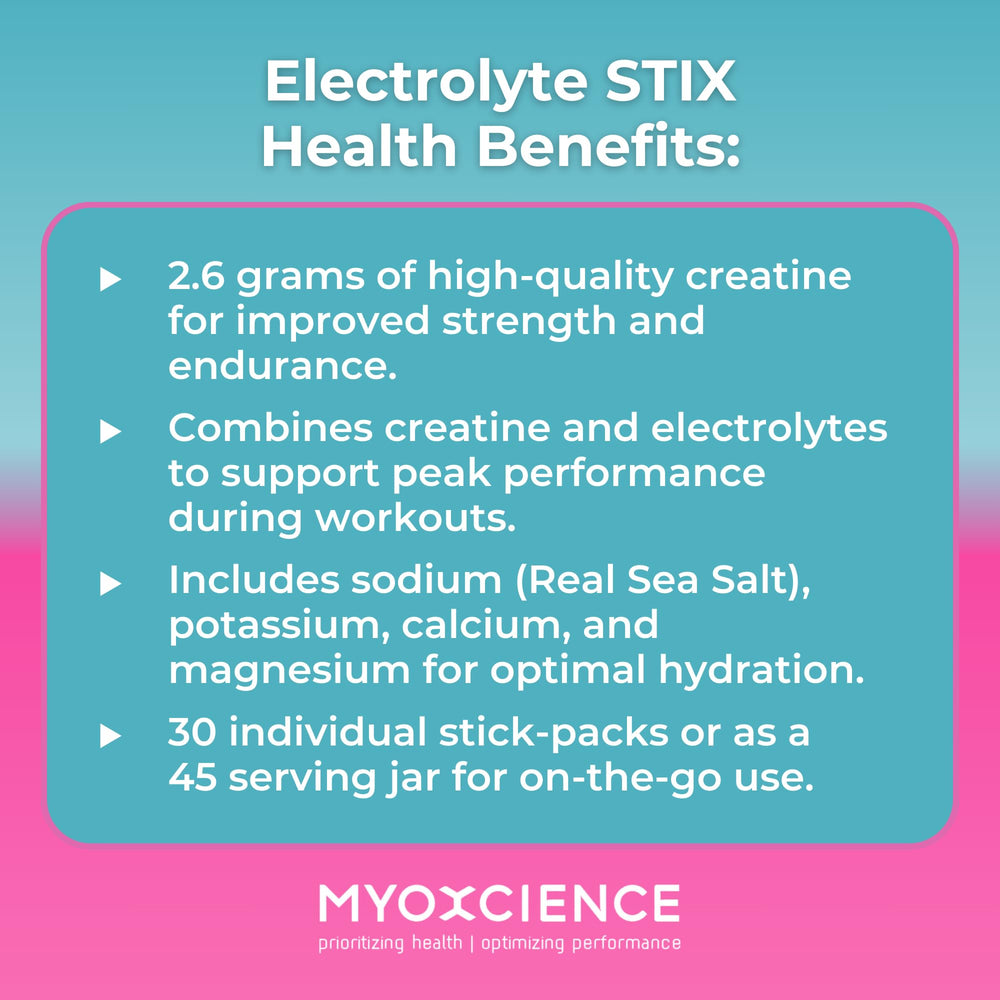 MYOXCIENCE Electrolyte STIX creatine monohydrate for added performance potential.