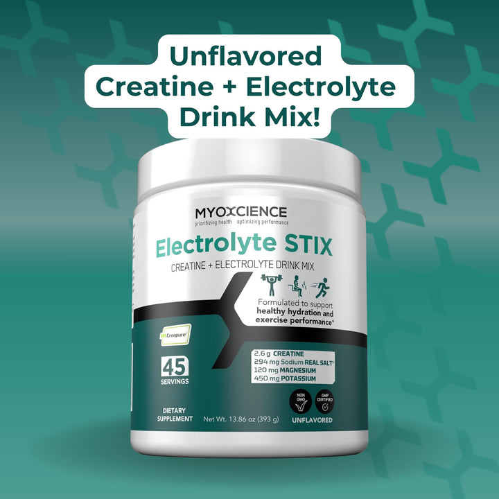 MYOXCIENCE Electrolyte STIX potassium citrate highlight natural mineral balance.