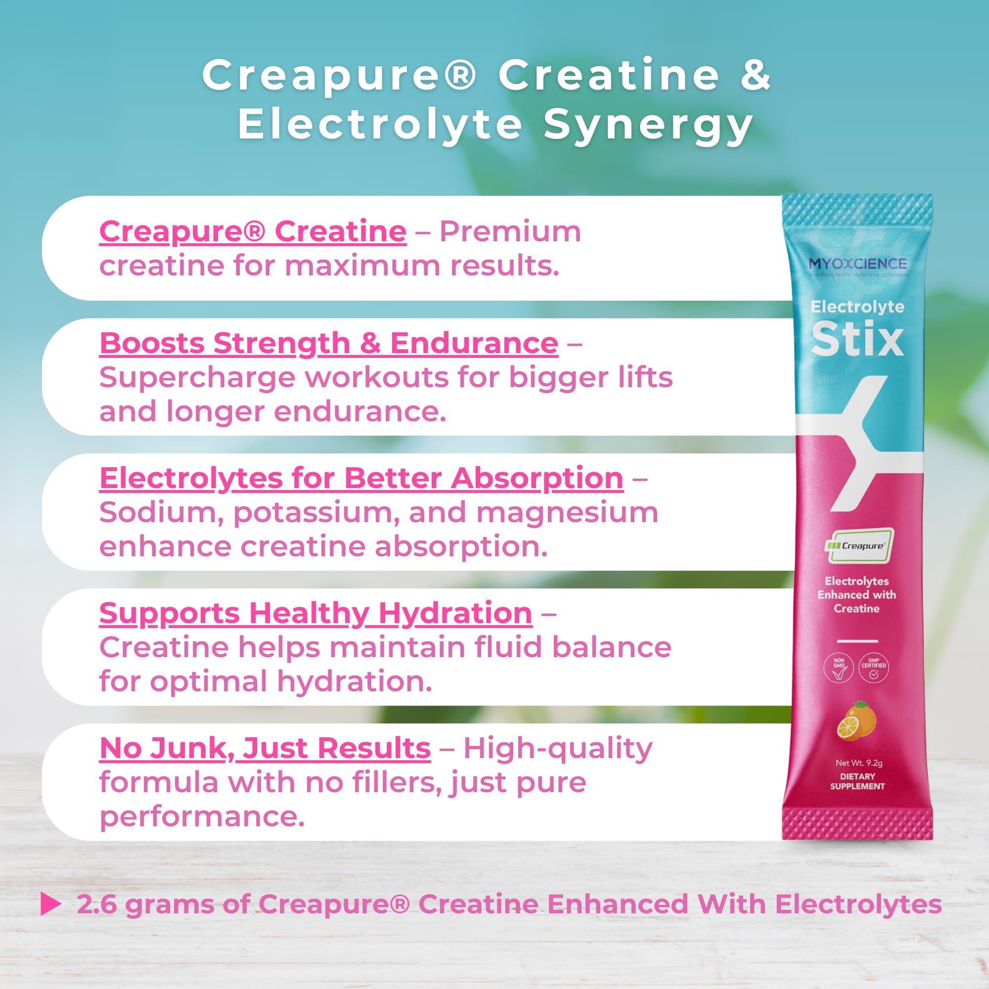 MYOXCIENCE Electrolyte STIX potassium-citrate components support electrolyte balance.
