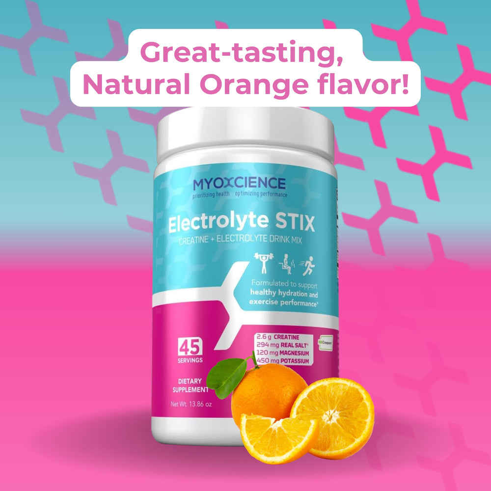 MYOXCIENCE Electrolyte STIX with Real Salt crystals showing mineral blend for hydration.