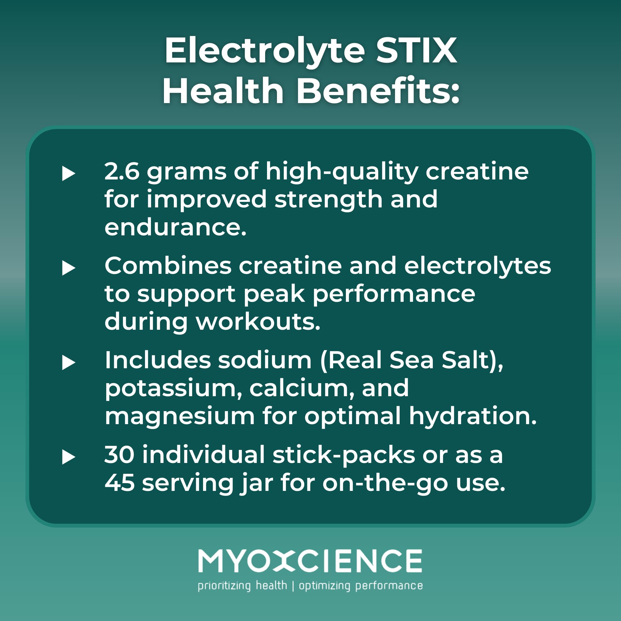 MYOXCIENCE Electrolyte STIX taurine image suggesting enhanced hydration options.