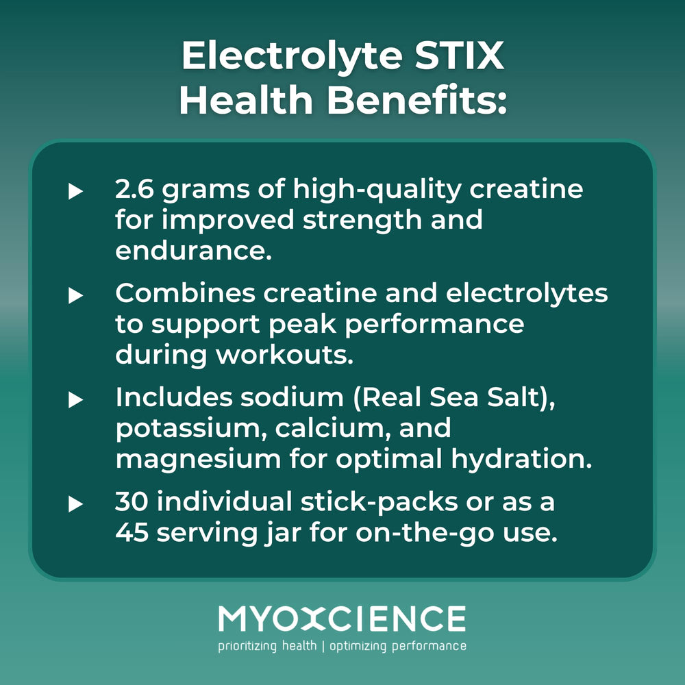 MYOXCIENCE Electrolyte STIX taurine image suggesting enhanced hydration options.