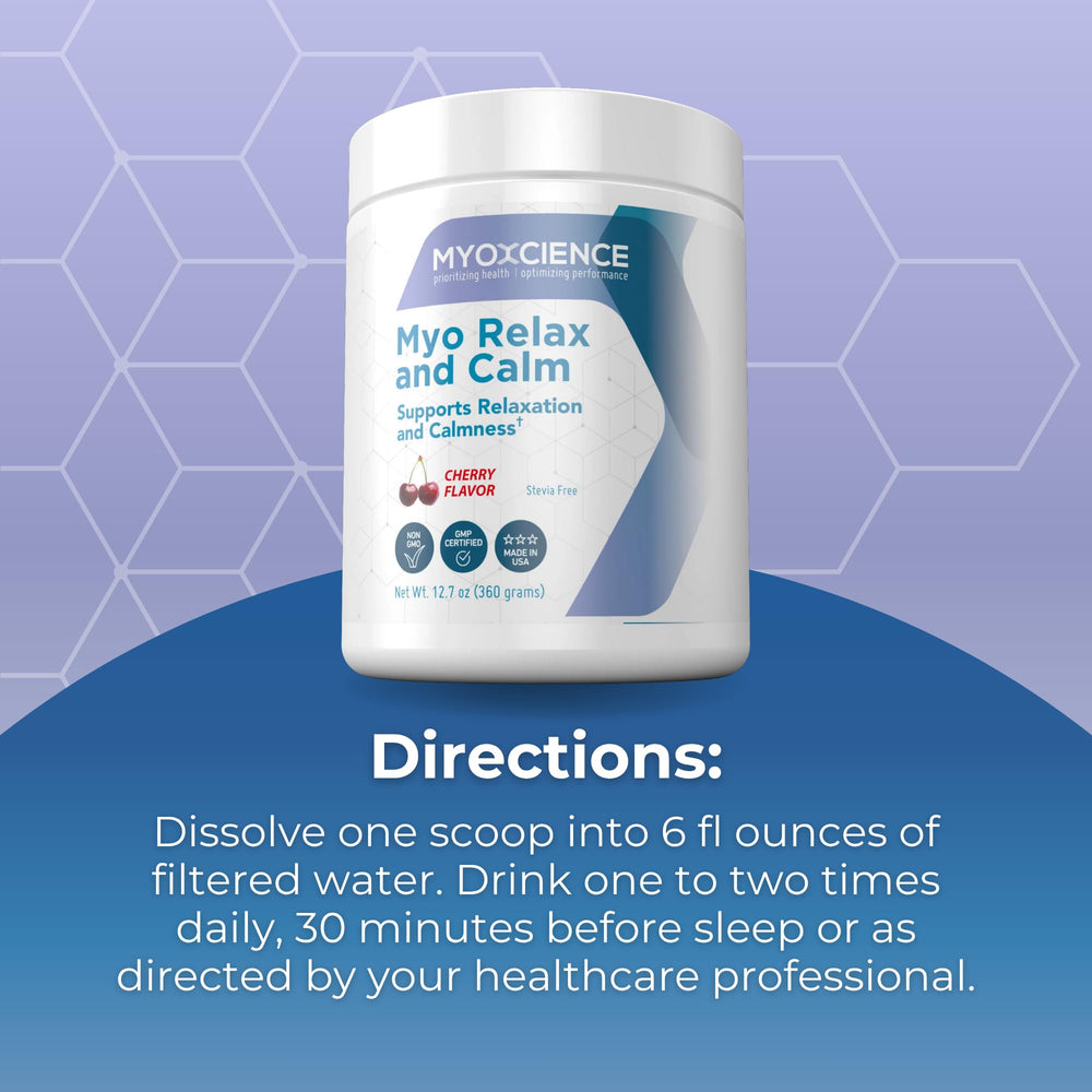 MYOXCIENCE Myo Relax bottle in night scene conveying peaceful wind-down