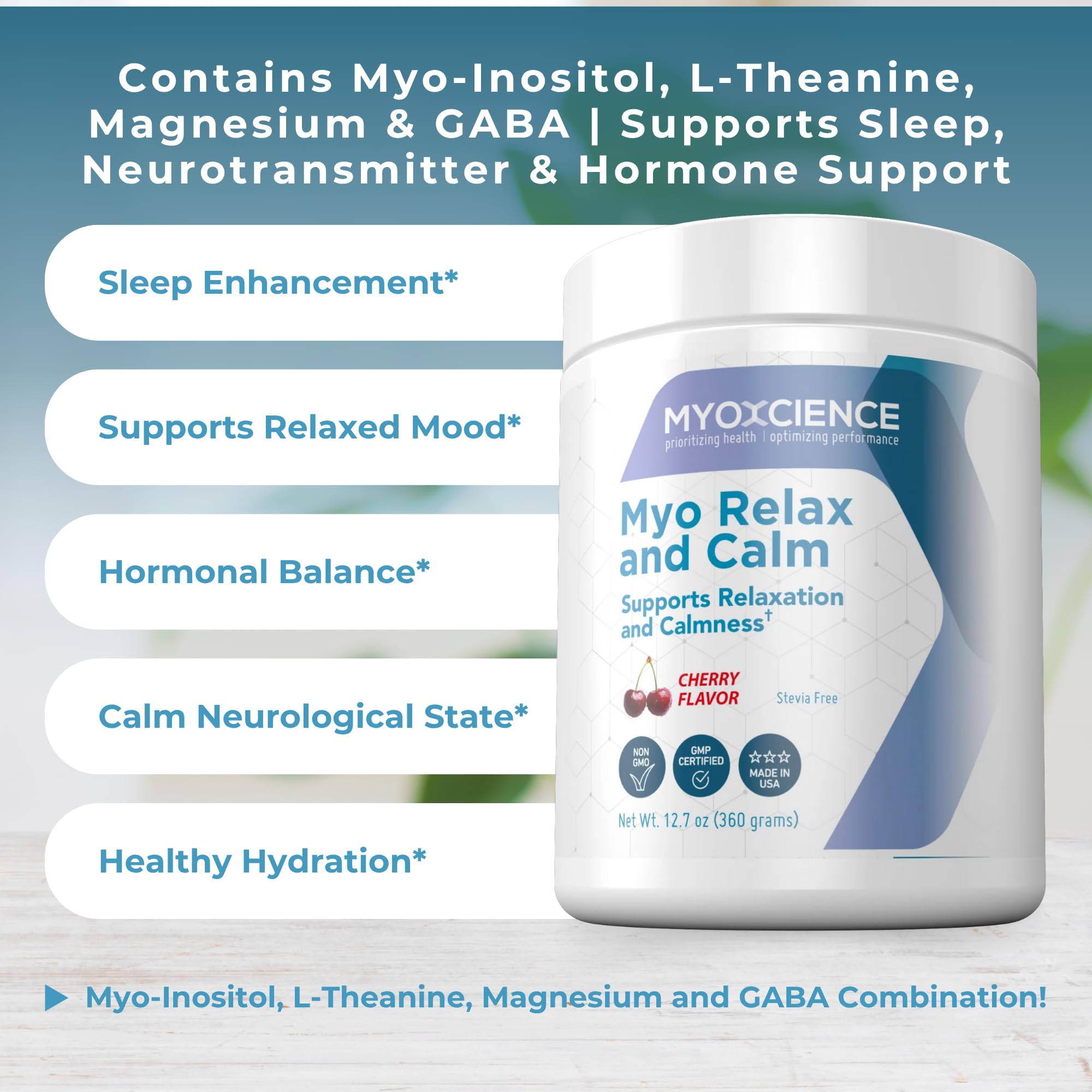 MYOXCIENCE Myo Relax ingredients list showing allergen-free formula