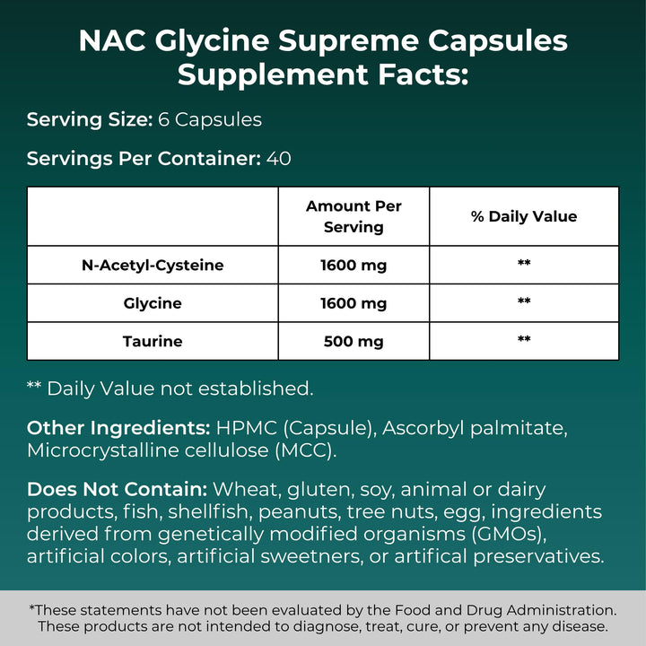 MYOXCIENCE NAC Supreme capsules serving size view shows six capsules per serving