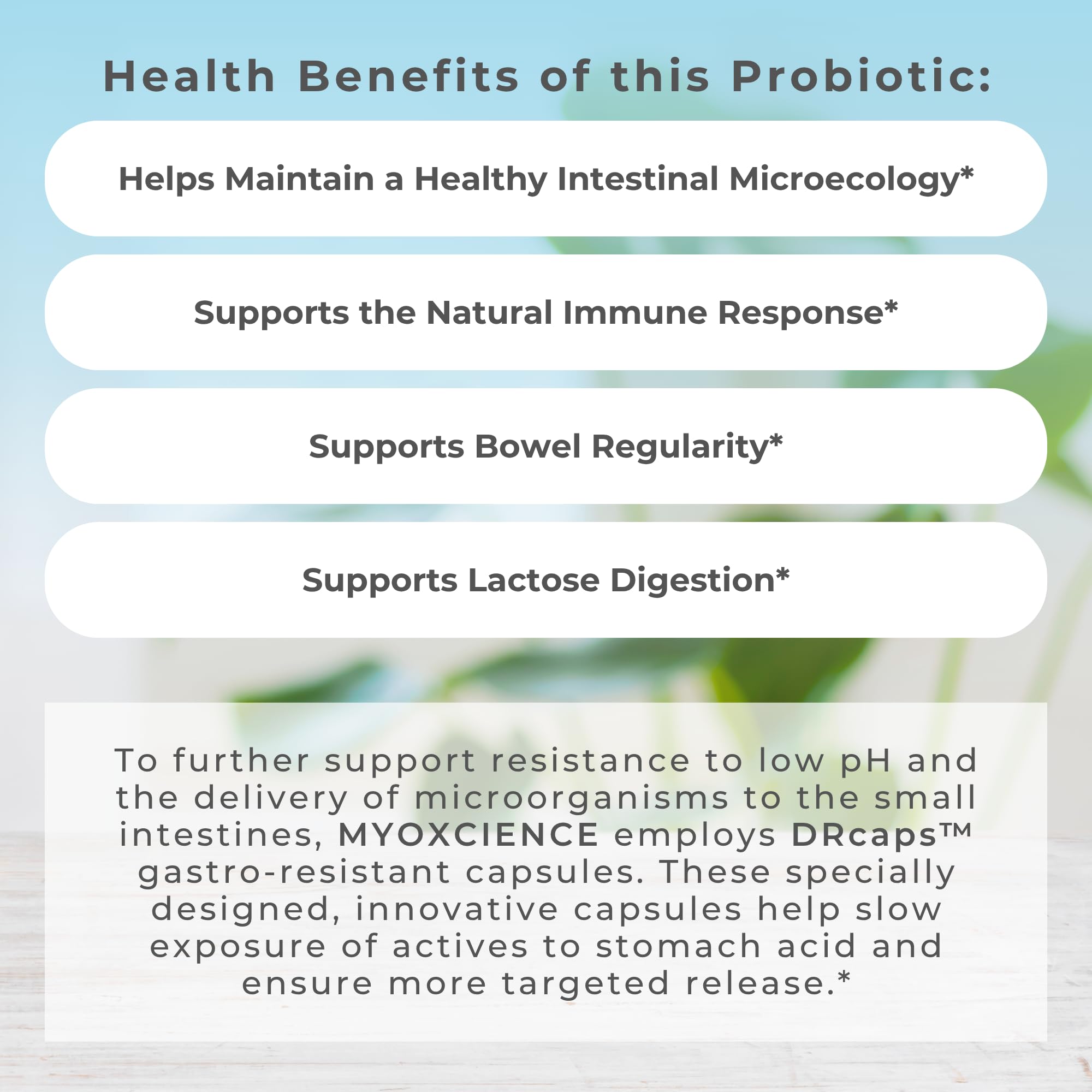 MYOXCIENCE Probio Supreme packaging underscores recyclable materials and clear labeling.