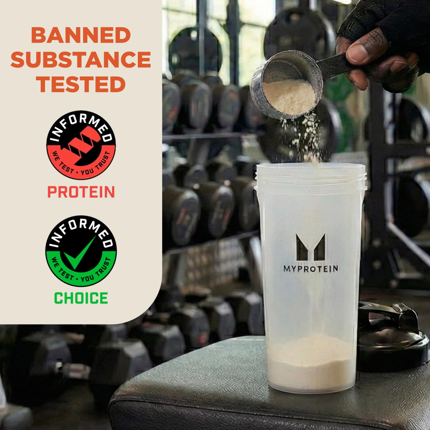 Myprotein brand label closeup on bottle signaling trusted sport nutrition