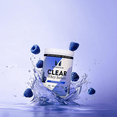 Myprotein Clear Whey Isolate label closeup showing 20g protein per serving.