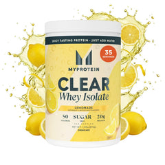 Myprotein Clear Whey Isolate Lemonade bottle showing refreshing high protein drink for post workout