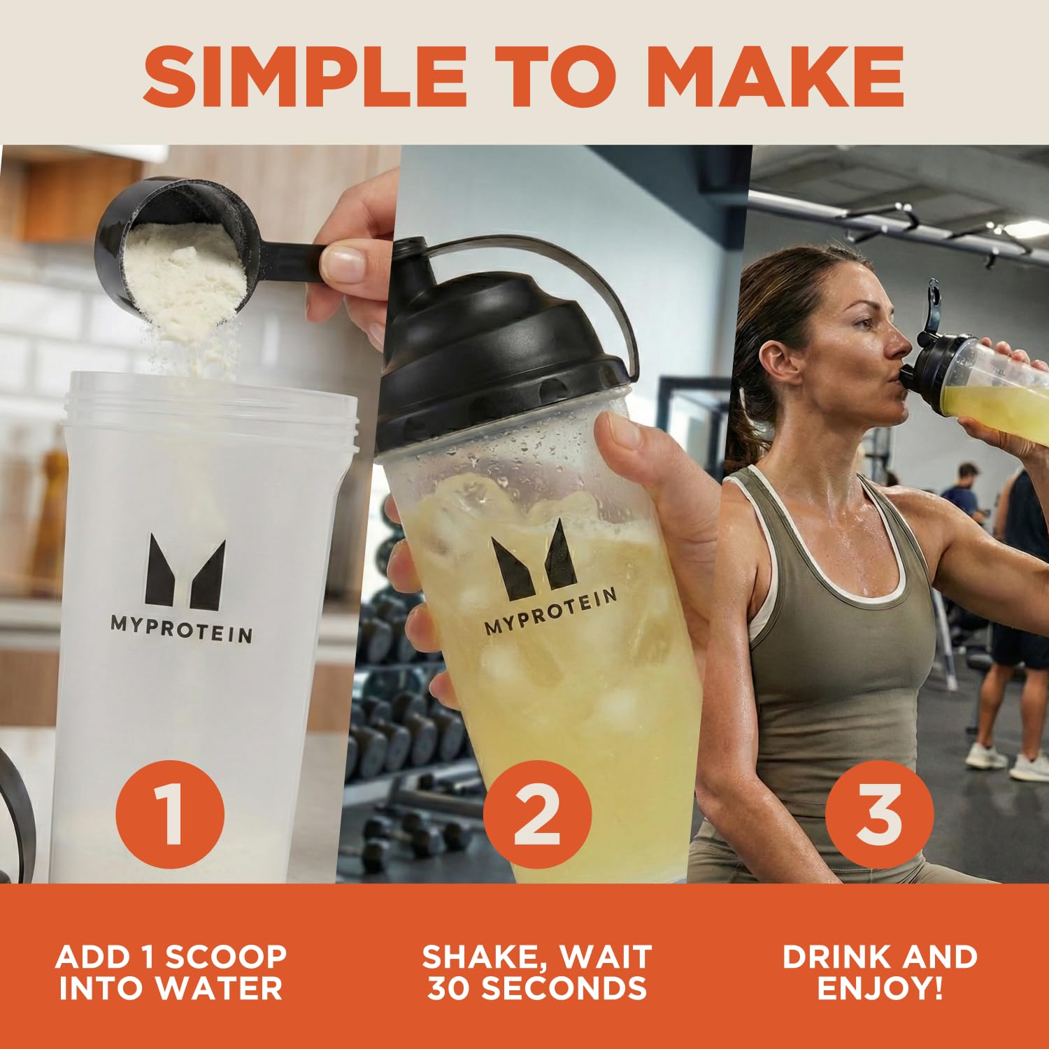 Myprotein Clear Whey Isolate Peach Mango pour-shot hints at a translucent, juice-like drink