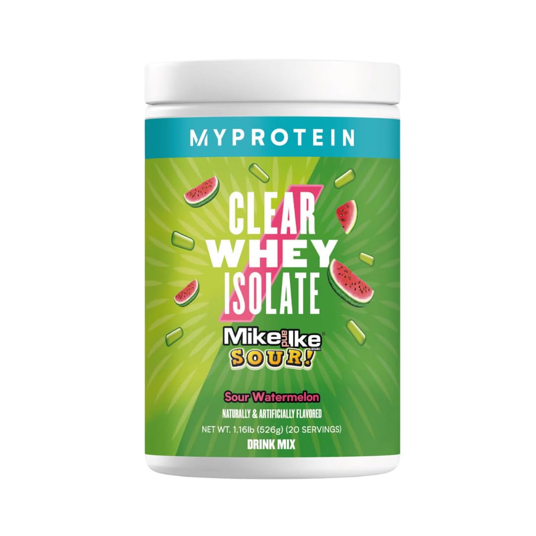 Myprotein Clear Whey Isolate Sour Watermelon powder in tub for quick shakes