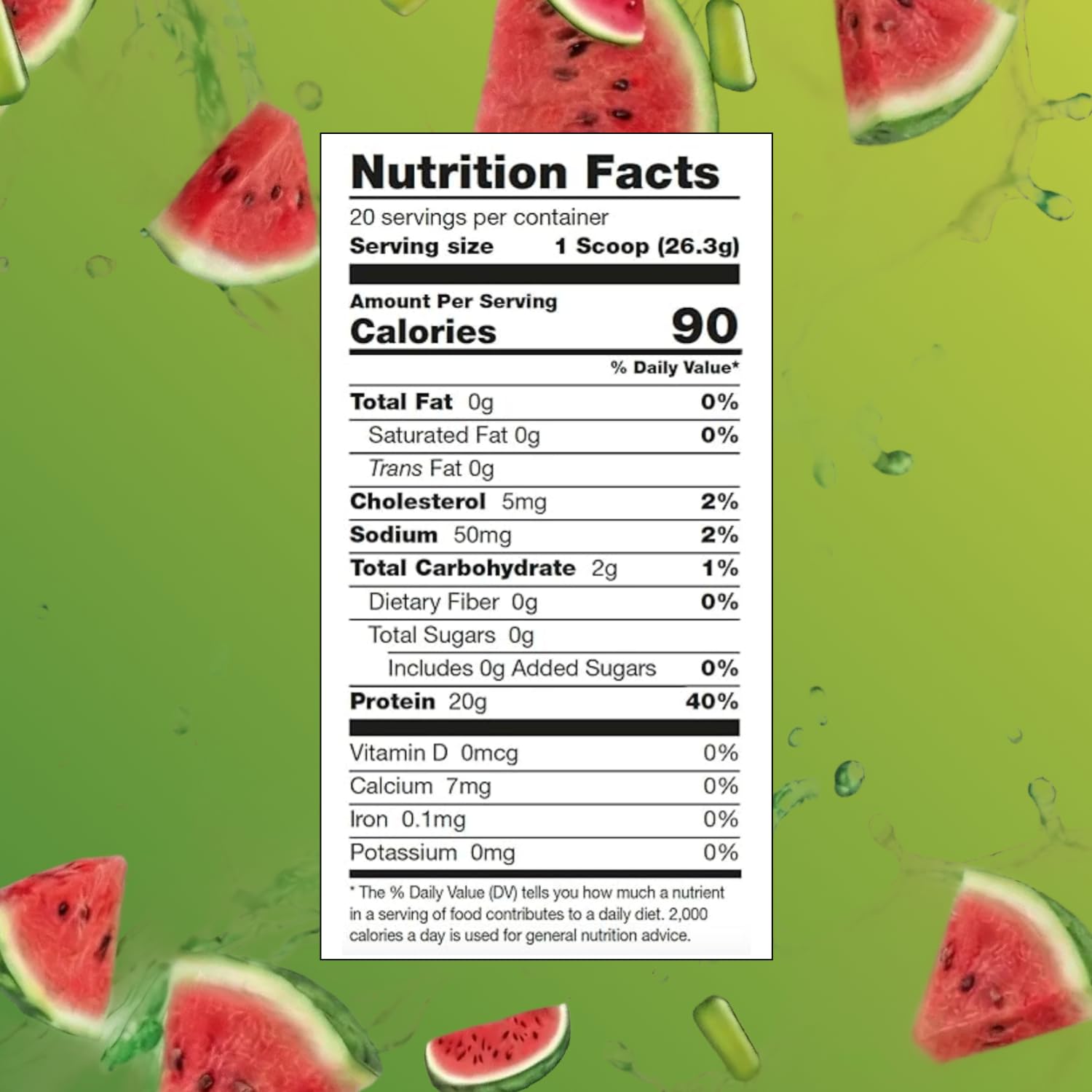 Serving of Sour Watermelon Clear Whey in a glass, refreshing protein drink