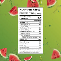 Serving of Sour Watermelon Clear Whey in a glass, refreshing protein drink