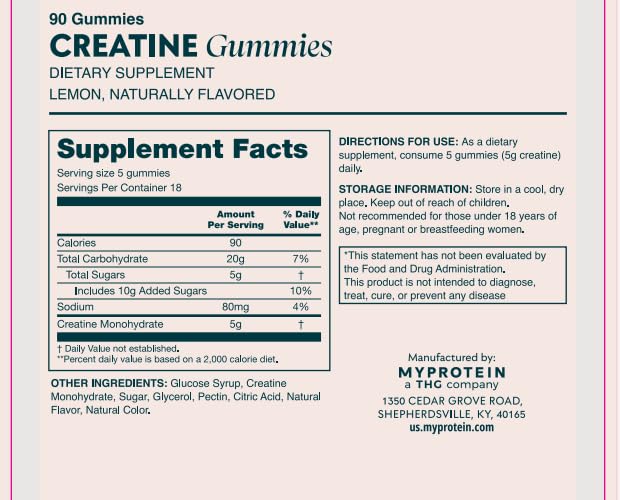 Myprotein Creatine Gummies chewable form close-up demonstrates convenient dosing.