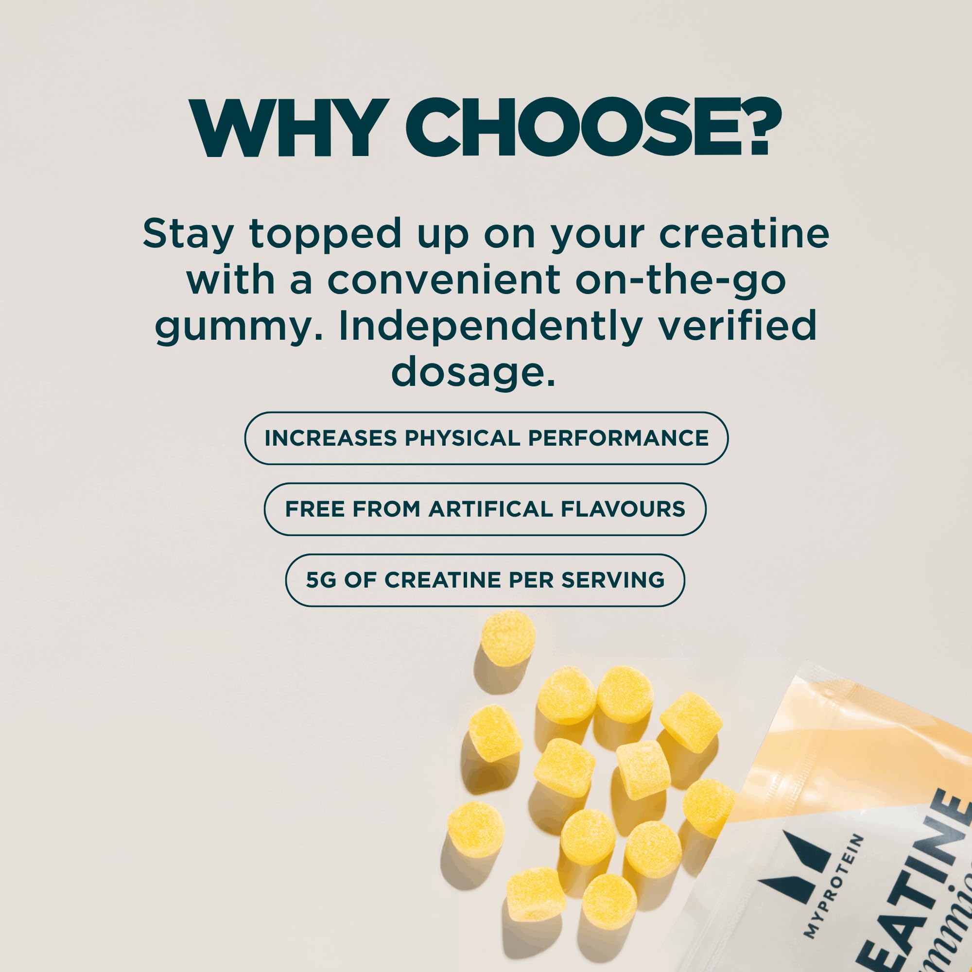 Myprotein Creatine Gummies lemon close-up shows natural flavor and texture for chewing.