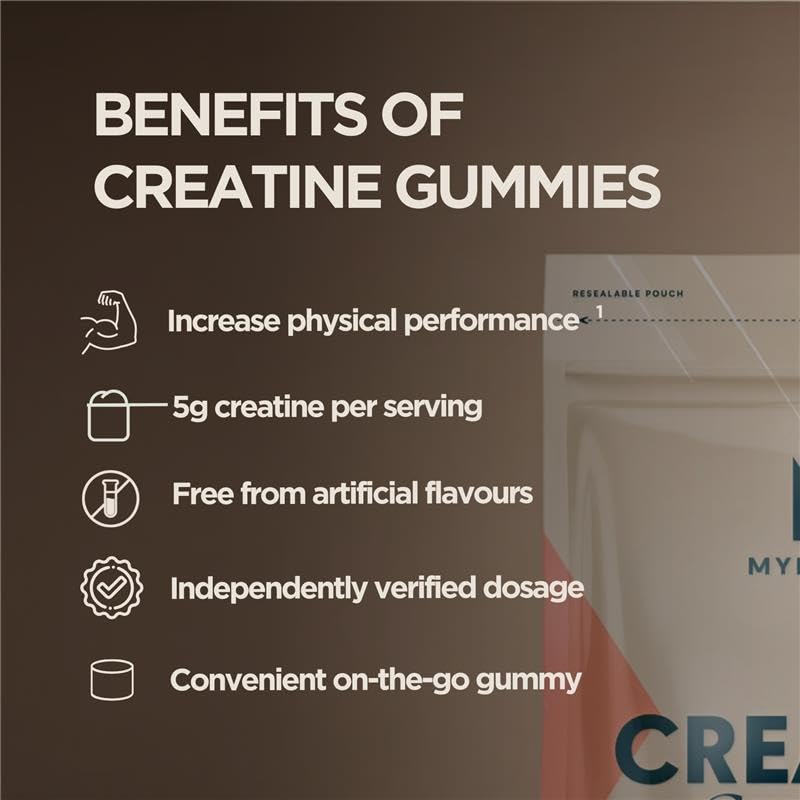 Myprotein Creatine Gummies in pouch held by hand reinforces easy daily intake.
