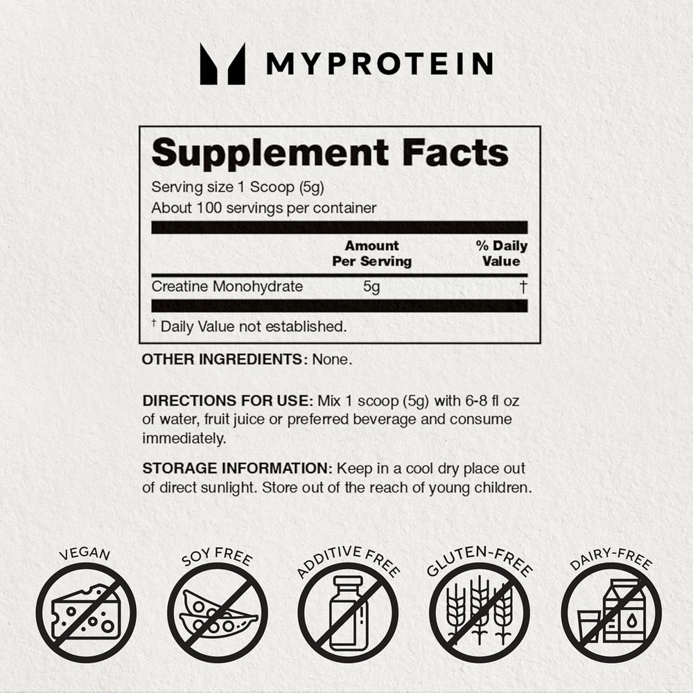 Myprotein Creatine Monohydrate powder in a gym scene for versatile athletic use.