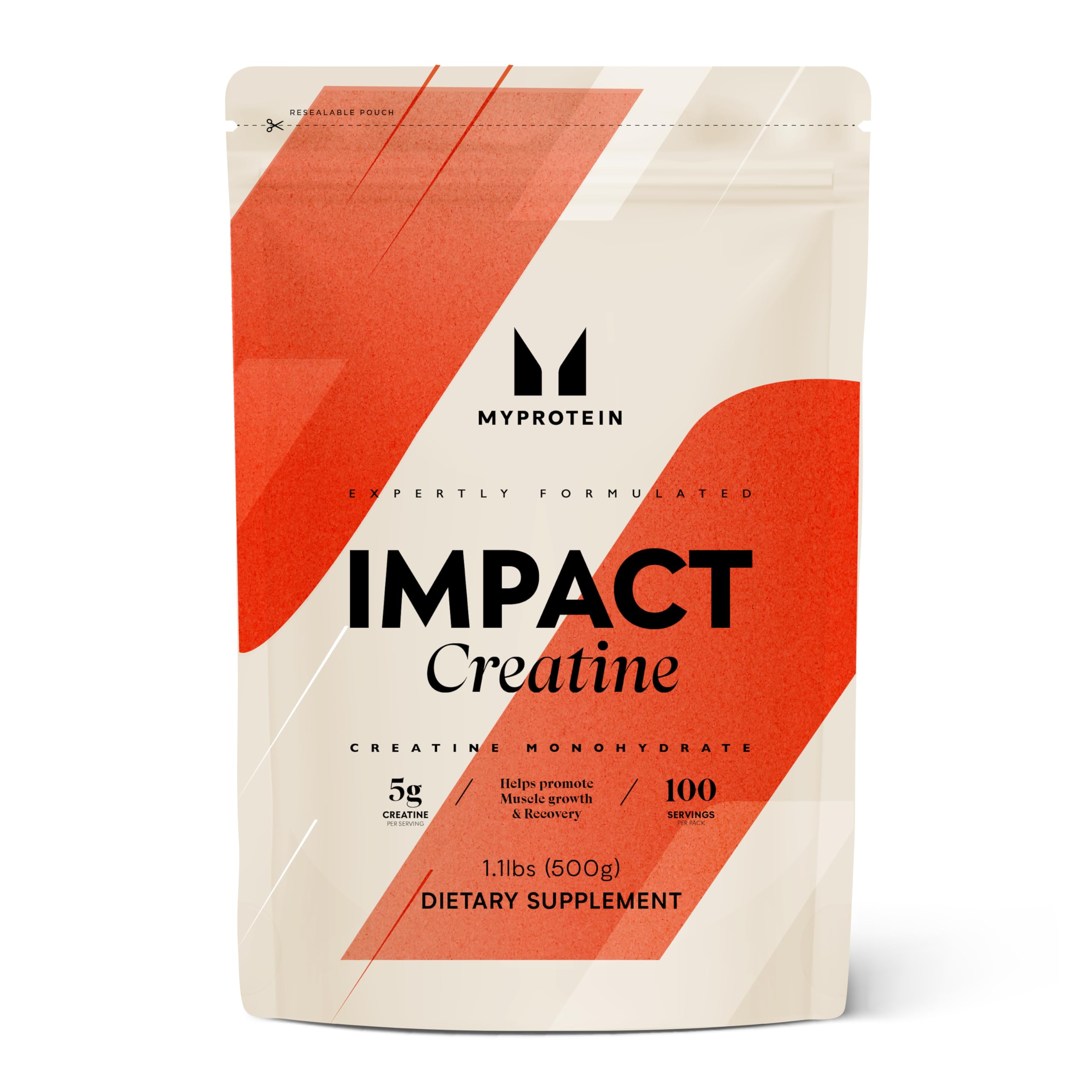 Myprotein Creatine Monohydrate powder jar front shows pure unflavored formula for clean performance.