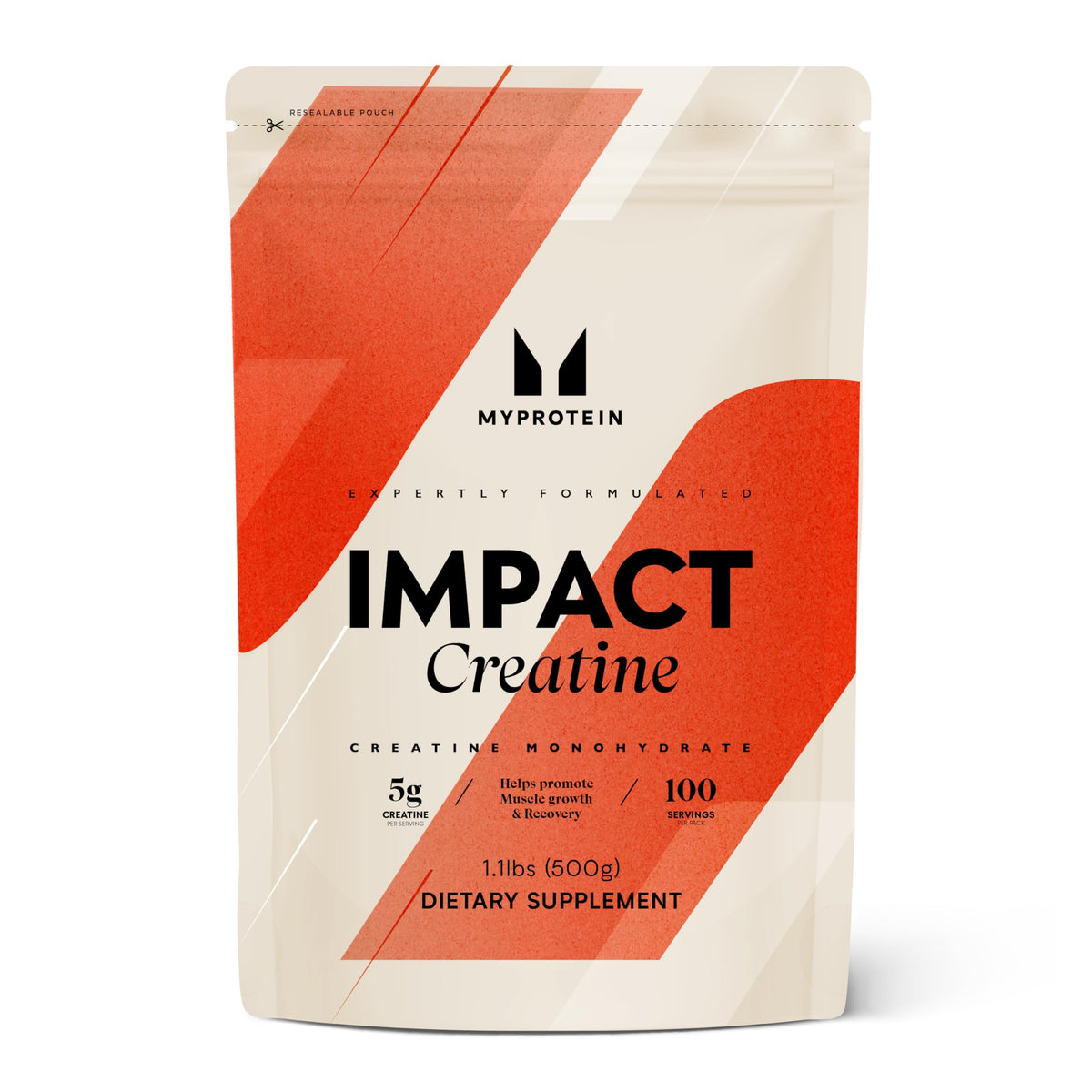 Myprotein Creatine Monohydrate powder jar front shows pure unflavored formula for clean performance.
