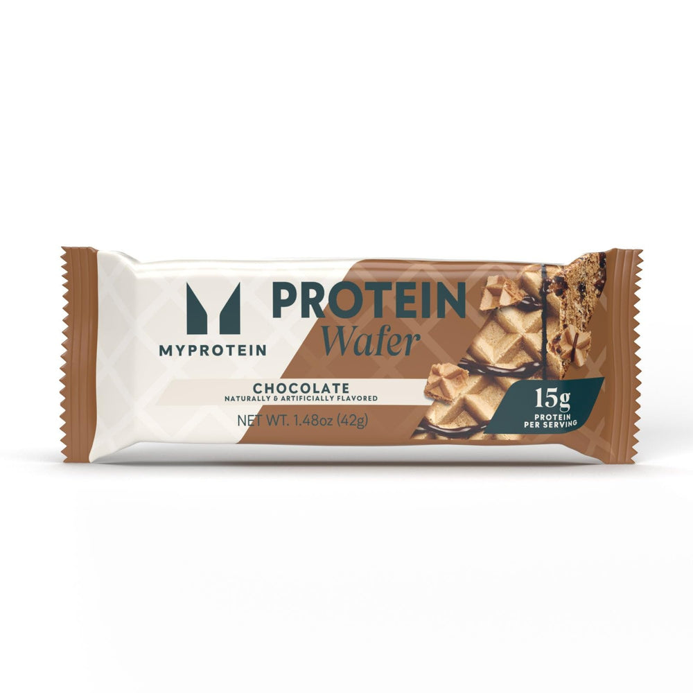 Myprotein Crispy Wafers bar milk chocolate center, perfect post-workout protein boost.