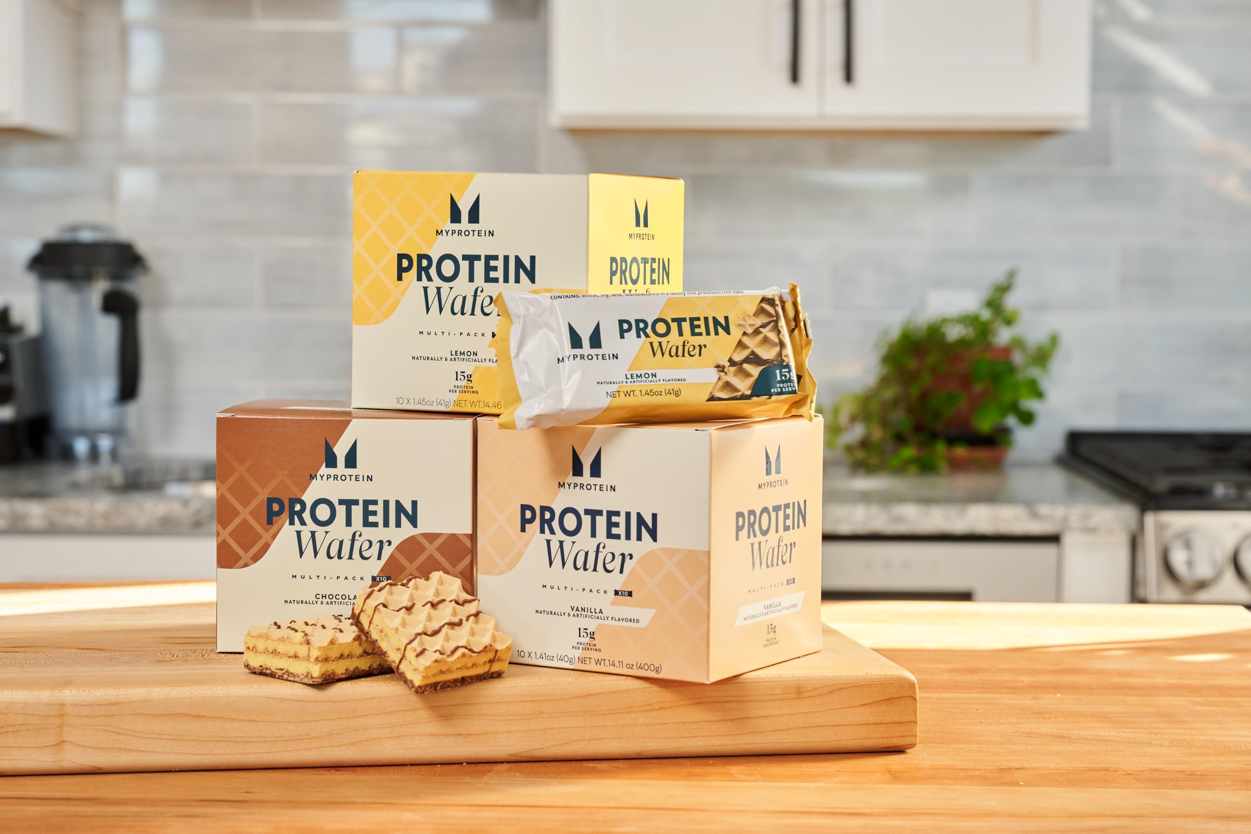 Myprotein Crispy Wafers chocolate coating close-up shows delicious flavor and crunch.
