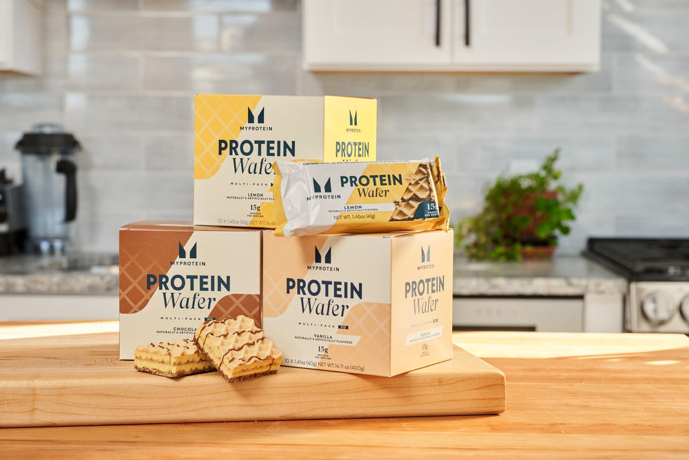 Myprotein Crispy Wafers chocolate coating close-up shows delicious flavor and crunch.