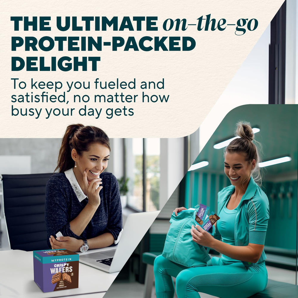 Myprotein Crispy Wafers snack on-the-go lifestyle image.