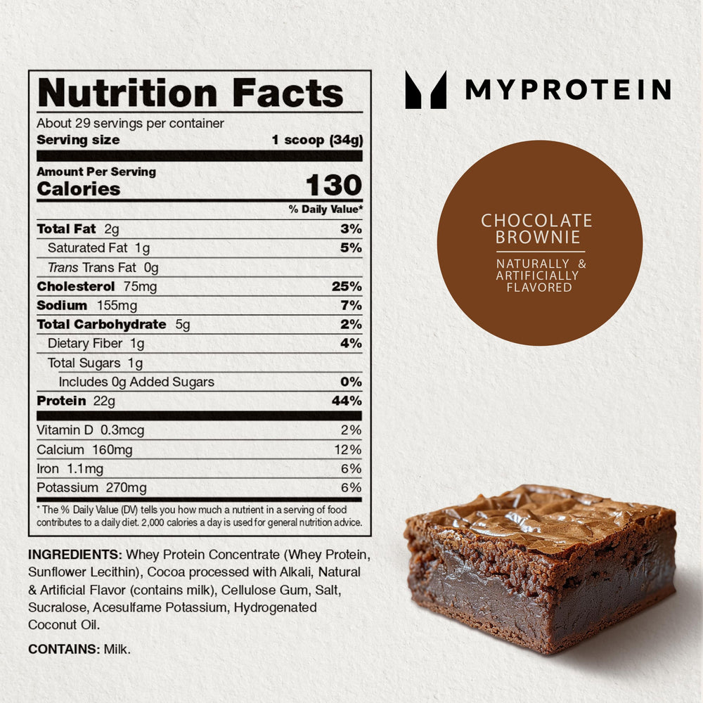 Myprotein Impact Whey Chocolate Brownie serving spoon for easy prep and flavor boost