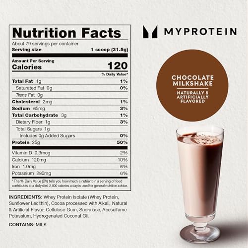 Myprotein Impact Whey Isolate nutrition panel shows 3.5g glutamine and 6g BCAA