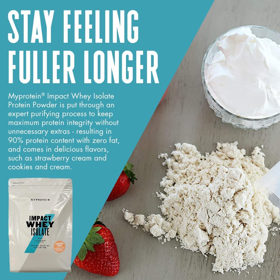 Myprotein Impact Whey Isolate Strawberry powder ready to blend in smoothies