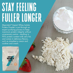Myprotein Impact Whey Isolate Strawberry powder ready to blend in smoothies