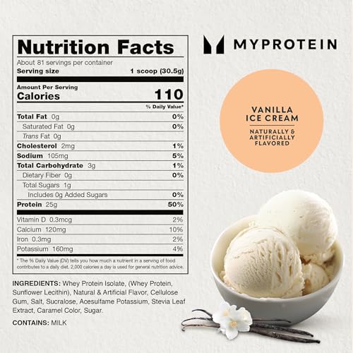 Vanilla powder scoop with Myprotein Impact Whey Isolate for convenient post-workout fueling
