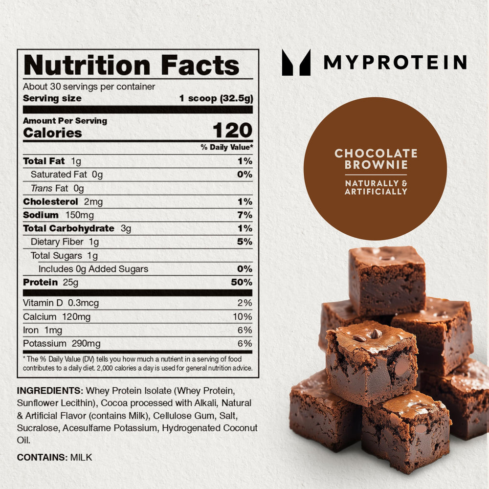 Myprotein Impact Whey Protein Isolate packaging closeup for quality check.