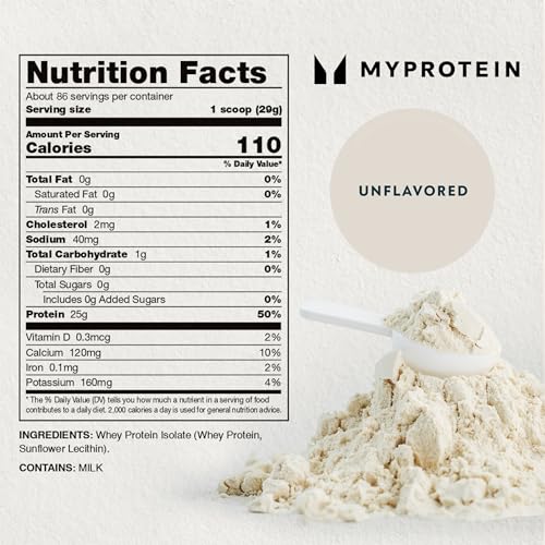 Myprotein Impact Whey Protein Isolate scoop for precise 32.5g servings.