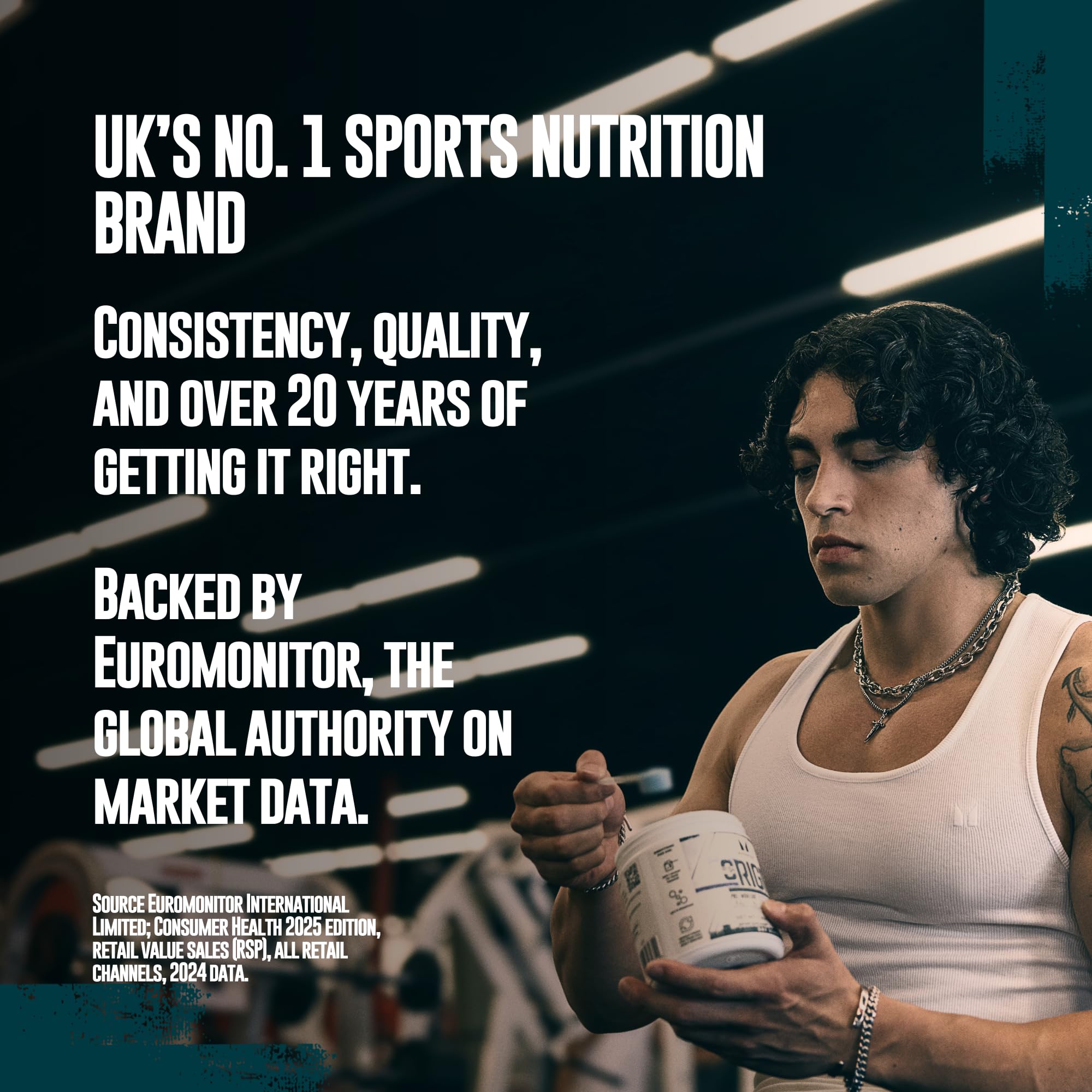 Close-up of the Myprotein Origin label detailing premium ingredients and dosing.