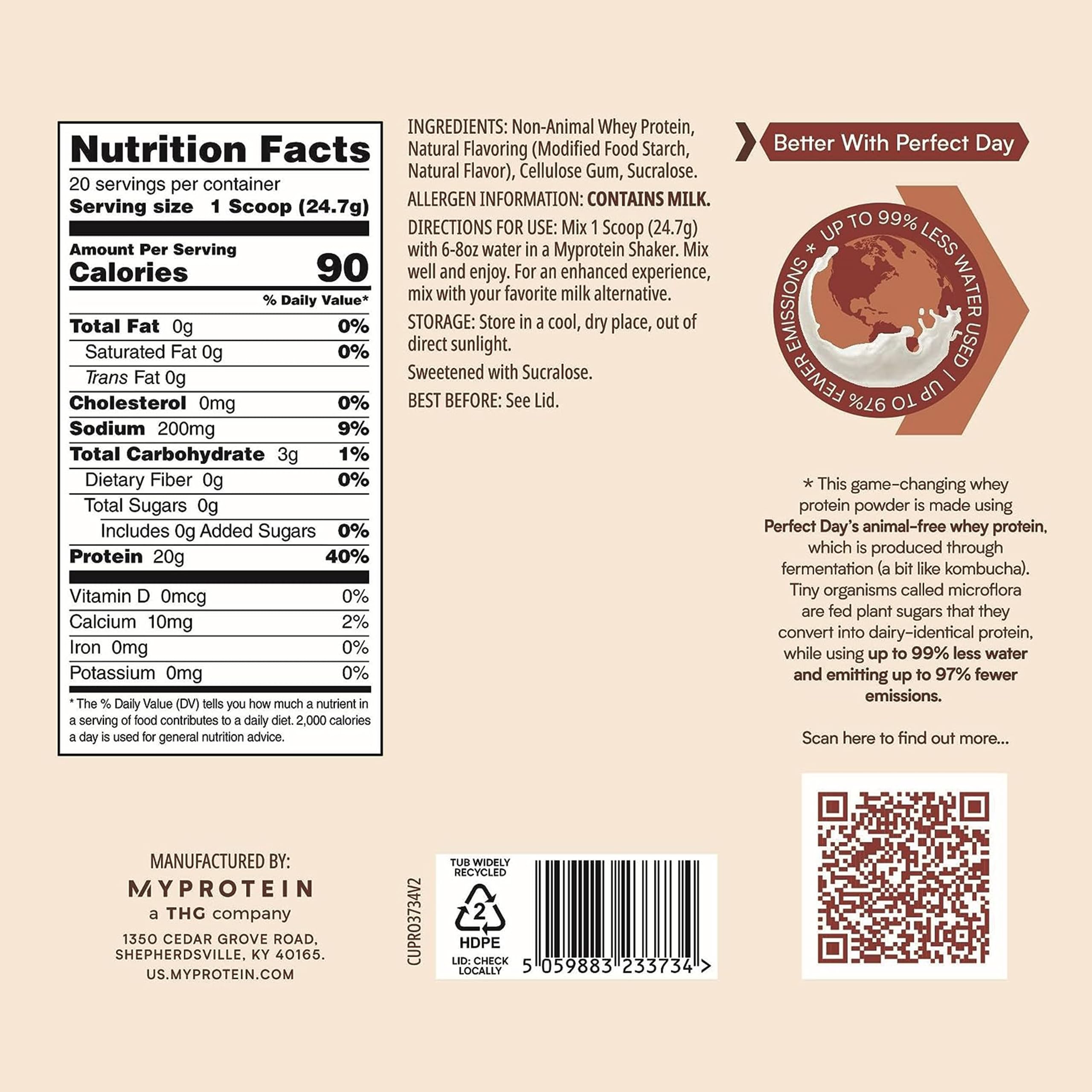 Close-up of clean label emphasizing lactose and sugar-free formula