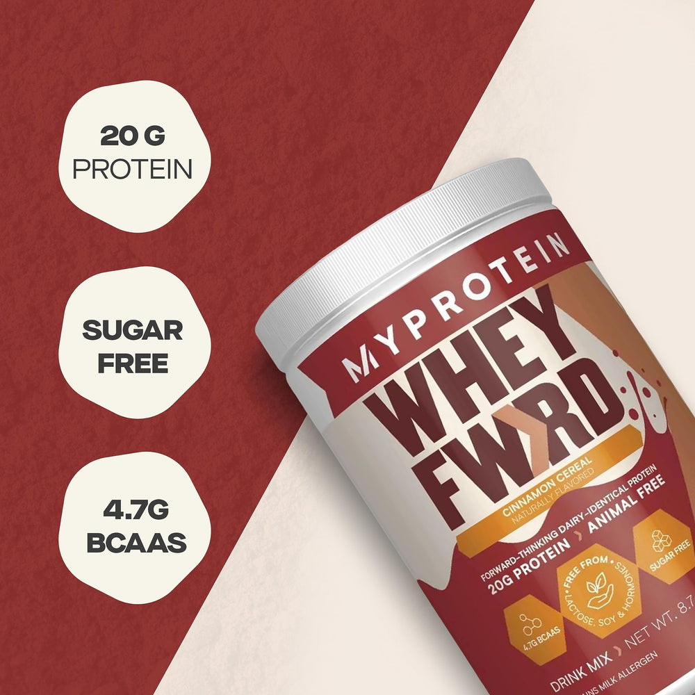 Pouring Cinnamon Cereal powder into a shaker for post-workout recovery