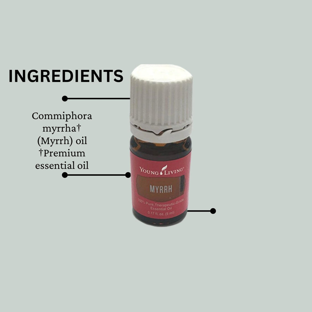 Young Living Myrrh oil being diluted for skincare routine.