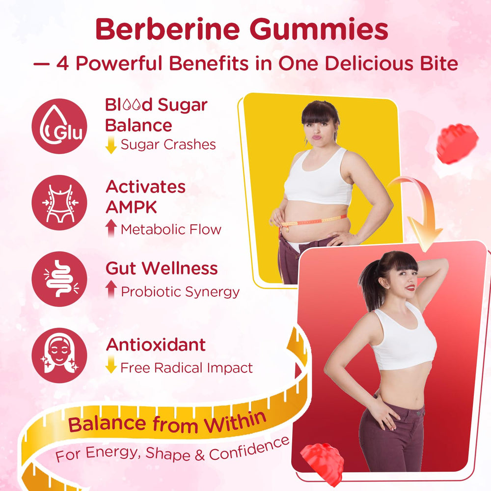 Myrtaverde Berberine Gummies closeup of chewy mixed-berry gummies for steady energy.