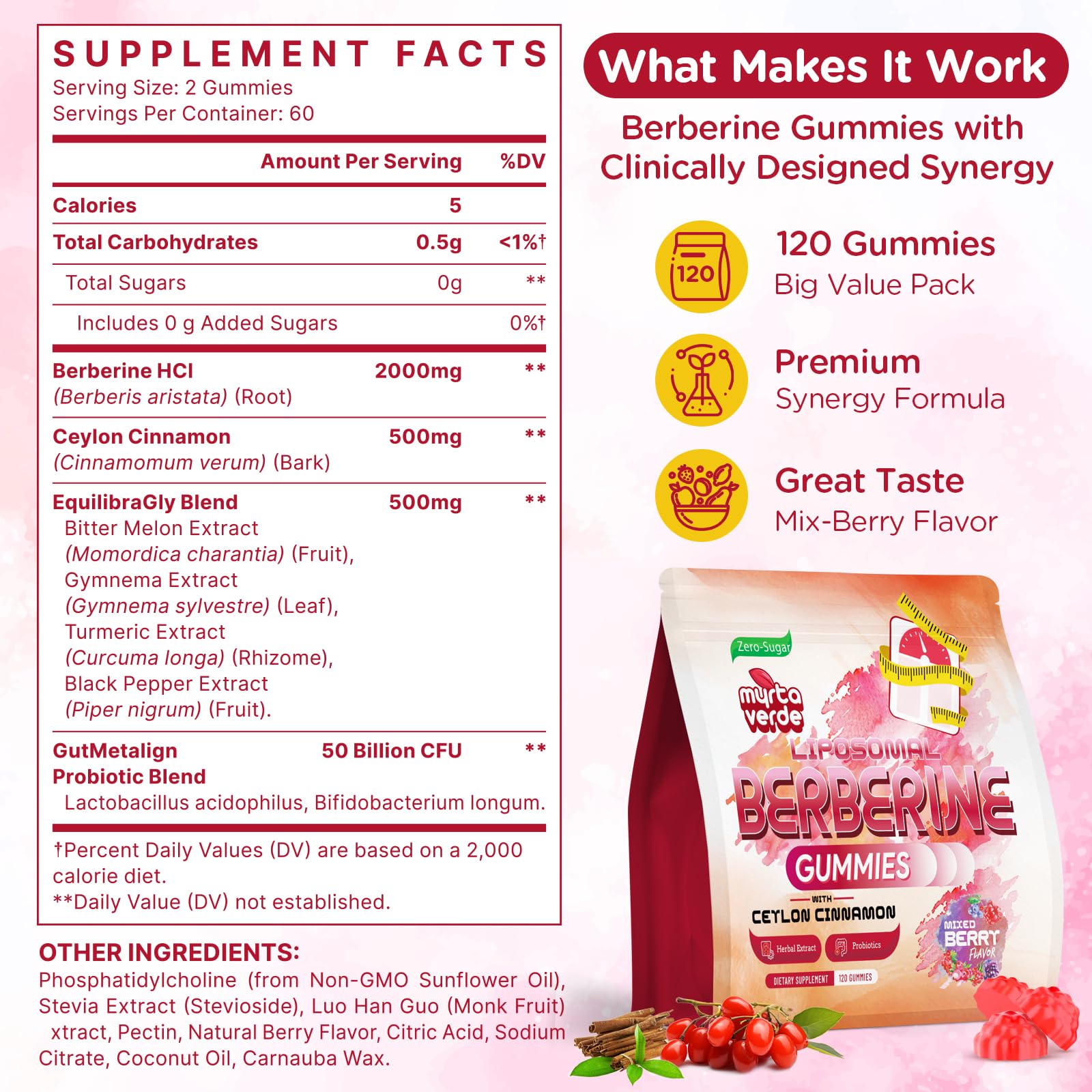 Myrtaverde Berberine Gummies mixed-berry flavor close-up showing smooth texture for daily enjoyment.