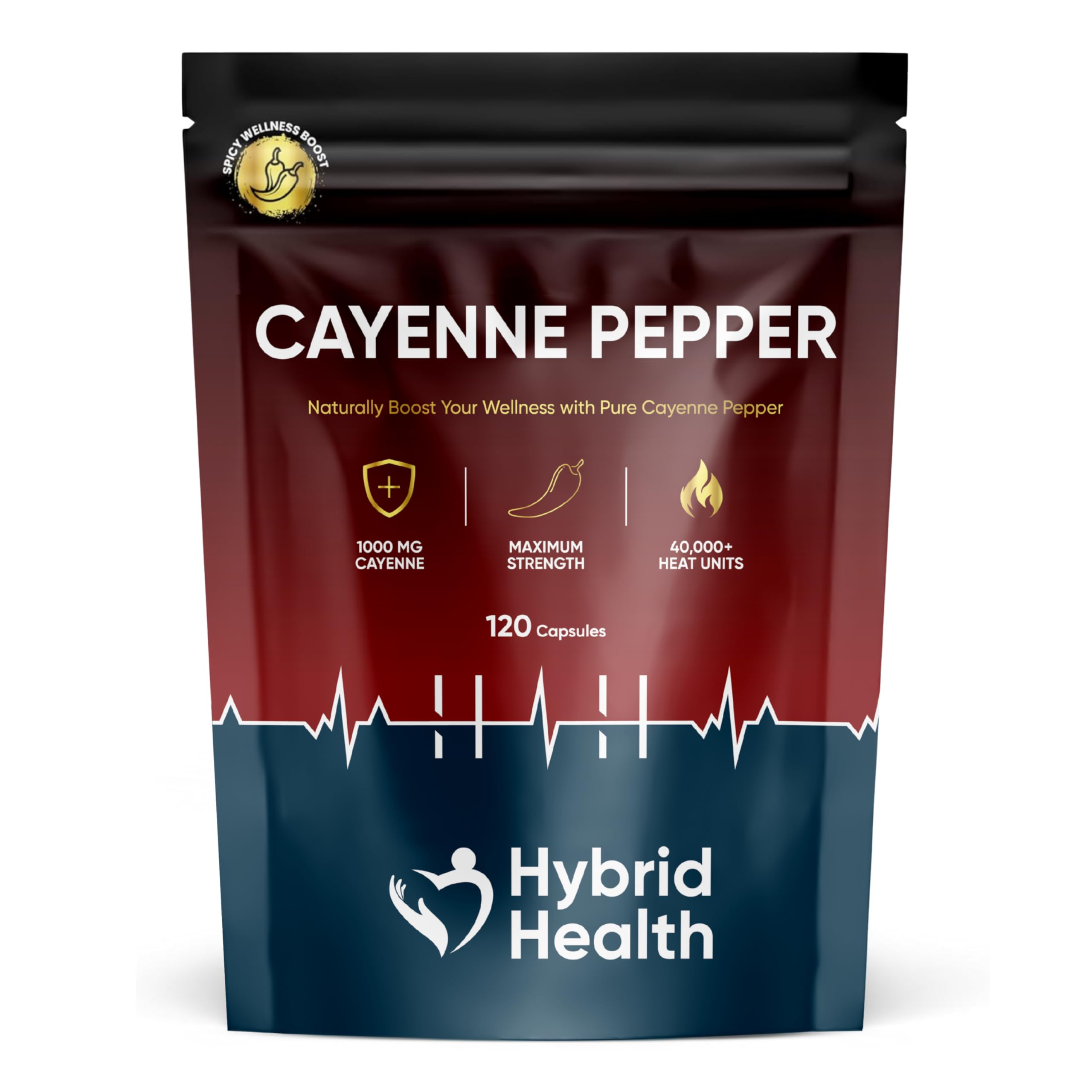 Mystic Nature Cayenne capsules bottle front with bold label for natural wellness.