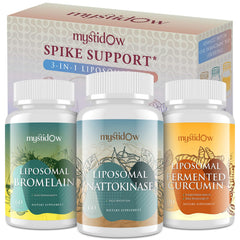 Mystidow Spike Support Trio bottle with liposomal formula promoting enhanced nutrient delivery.