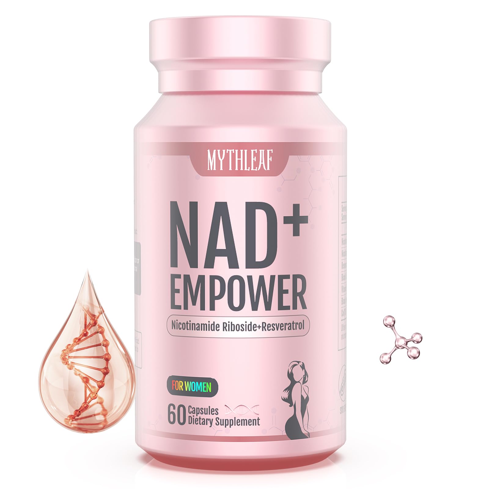 MythLeaf NAD+ for Women bottle on display highlights premium daily energy.