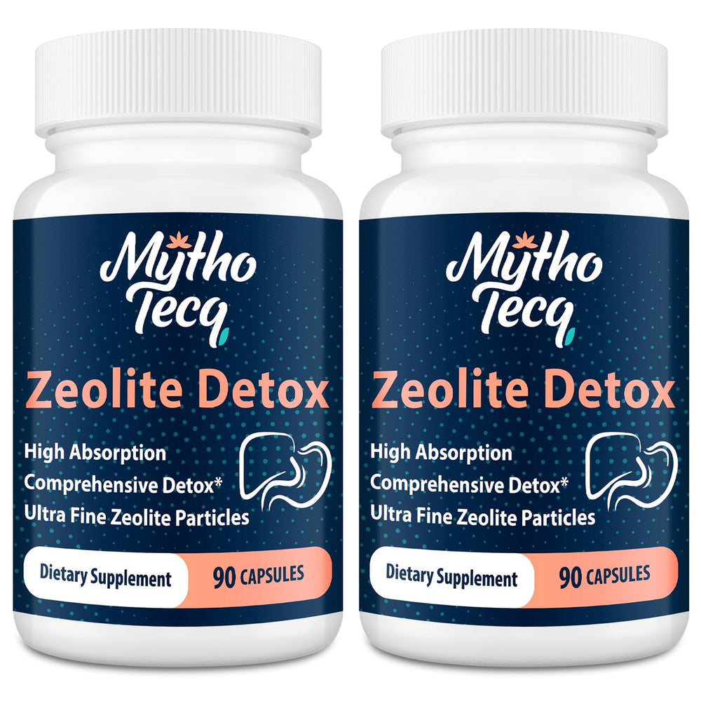 MythoTecq Zeolite Detox Capsules bottle showcases a full-body cleanse option